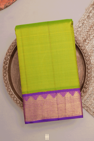 Korvai Zari Border Plain Lime Green Kanchipuram Silk Saree