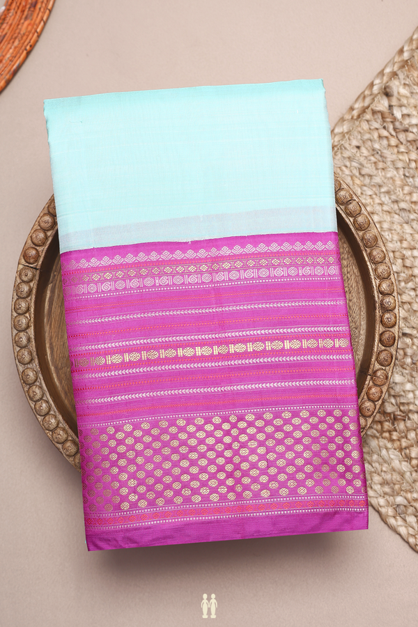 Korvai Zari Border Plain Mint Blue Kanchipuram Silk Saree