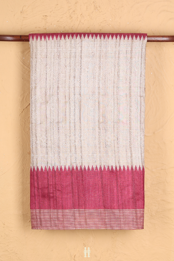 Kota Cotton Saree Beige And Hibiscus Red With Half And Half