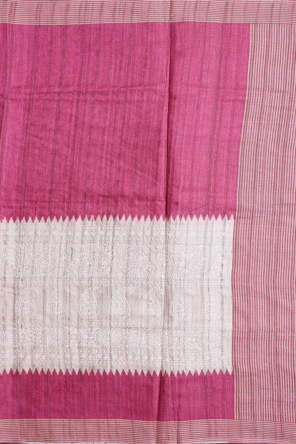 Kota Cotton Saree Beige And Hibiscus Red With Half And Half