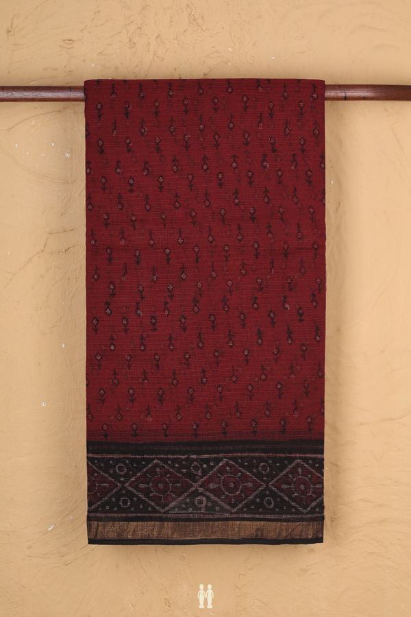 Kota Cotton Saree In Berry Red With Printed Buttas