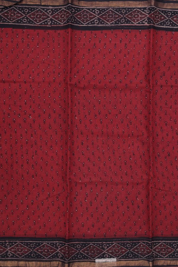 Kota Cotton Saree In Berry Red With Printed Buttas