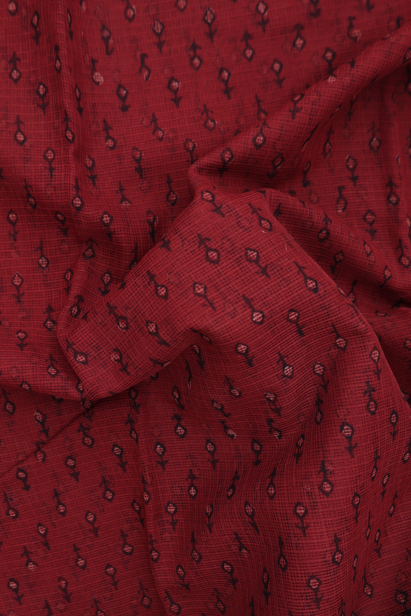 Kota Cotton Saree In Berry Red With Printed Buttas