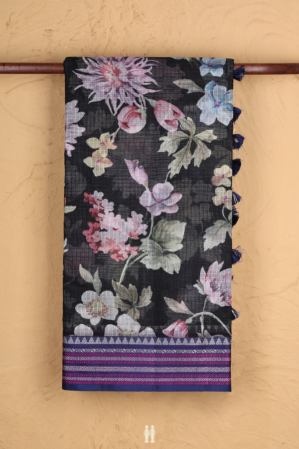 Kota Silk Saree In Black With Floral Design