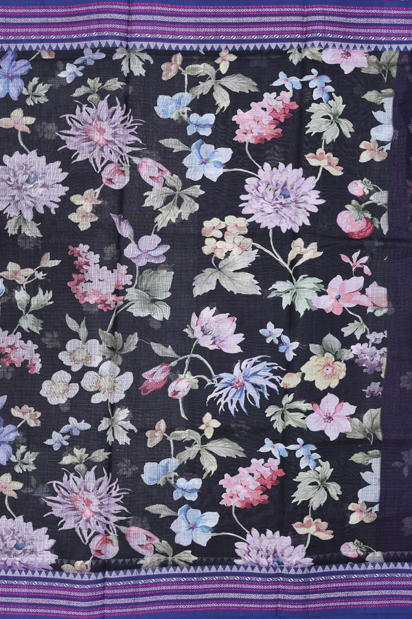 Kota Silk Saree In Black With Floral Design