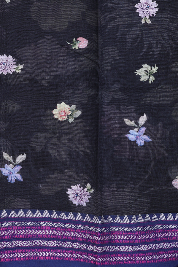 Kota Silk Saree In Black With Floral Design
