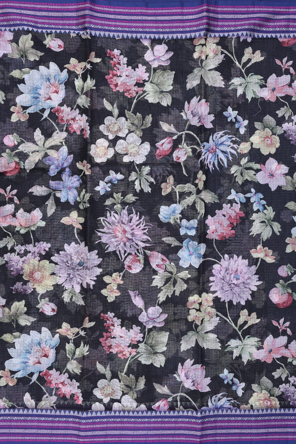 Kota Silk Saree In Black With Floral Design