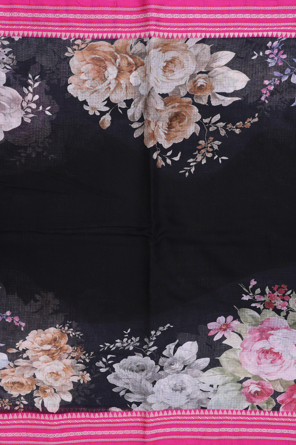 Kota Cotton Saree In Black With Floral Design