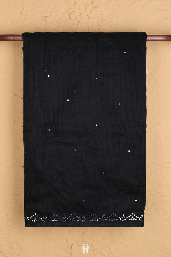 Kota Cotton Saree In Black With Mirror Work Buttis