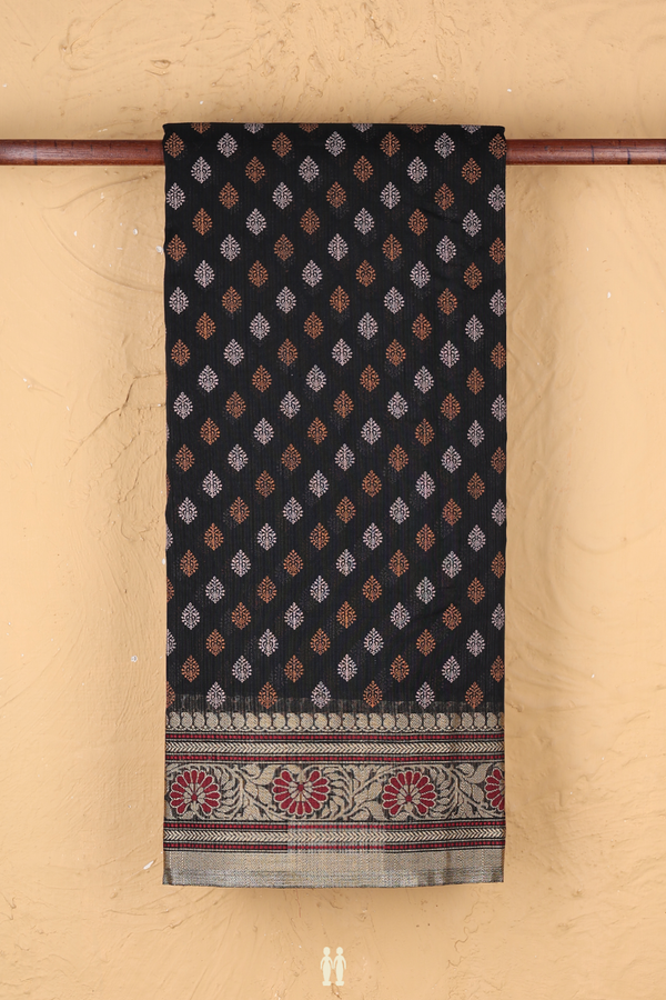 Kota Cotton Saree In Black With Printed Design
