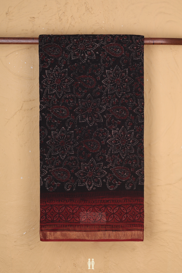 Kota Cotton Saree In Black With Printed Design