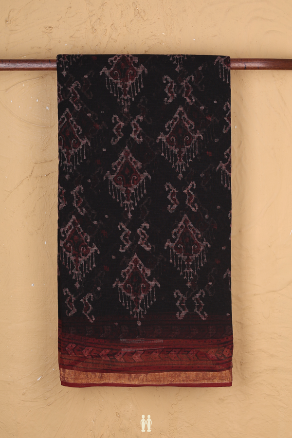 Kota Cotton Saree In Black With Printed Design