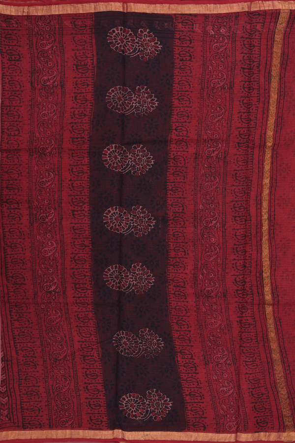 Kota Cotton Saree In Black With Printed Design