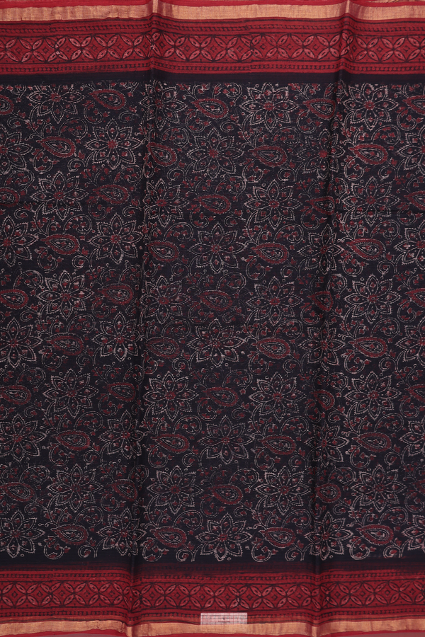 Kota Cotton Saree In Black With Printed Design