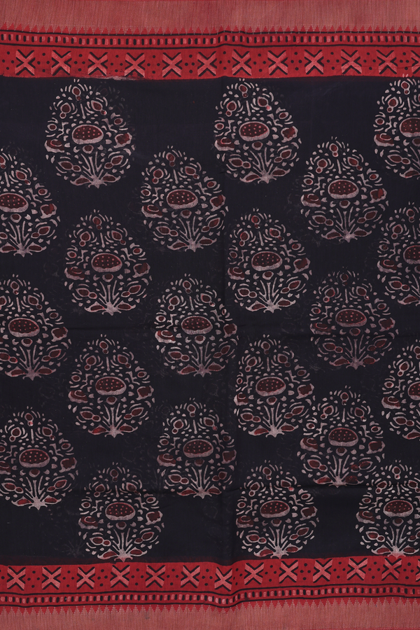 Chanderi Silk Cotton Saree In Black With Printed Design