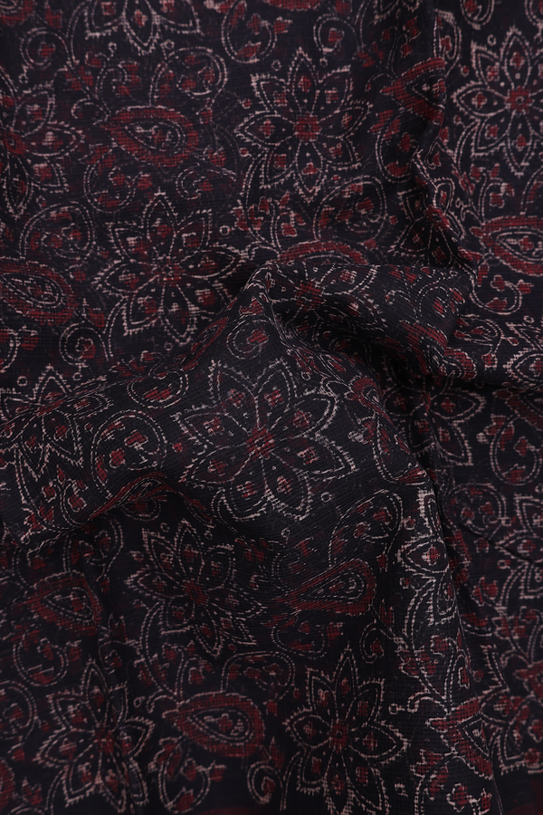 Kota Cotton Saree In Black With Printed Design