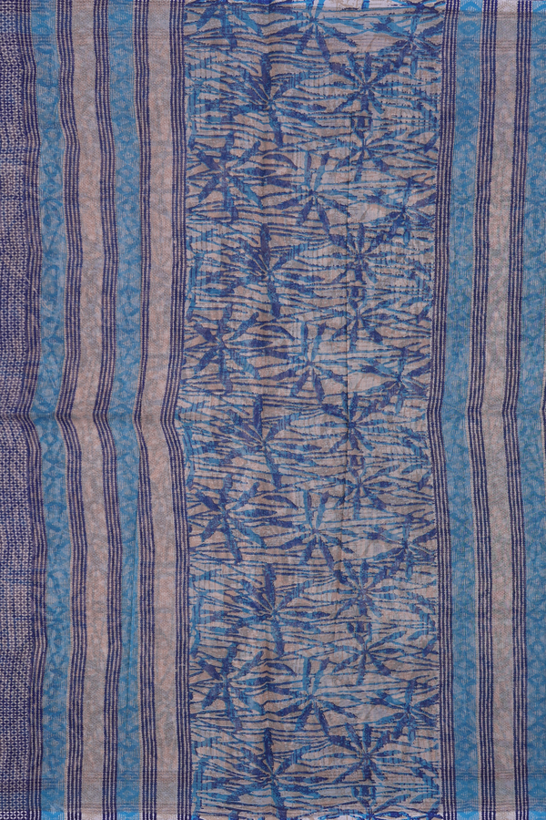 Kota Cotton Saree In Blue And Brown With Printed Design