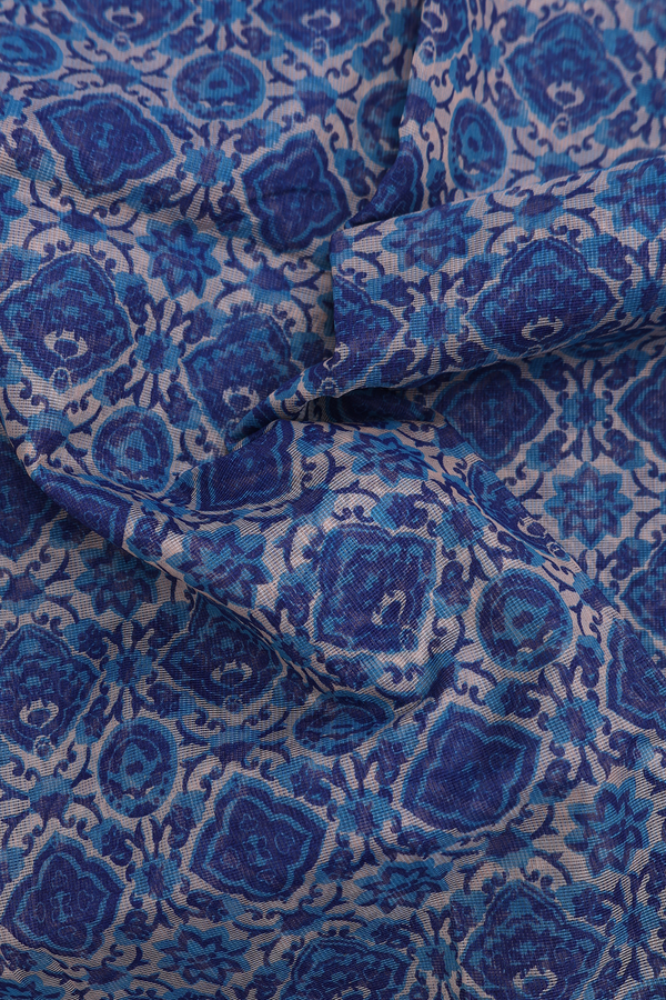 Kota Cotton Saree In Blue And Brown With Printed Design