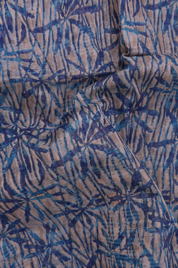 Kota Cotton Saree In Blue And Brown With Printed Design