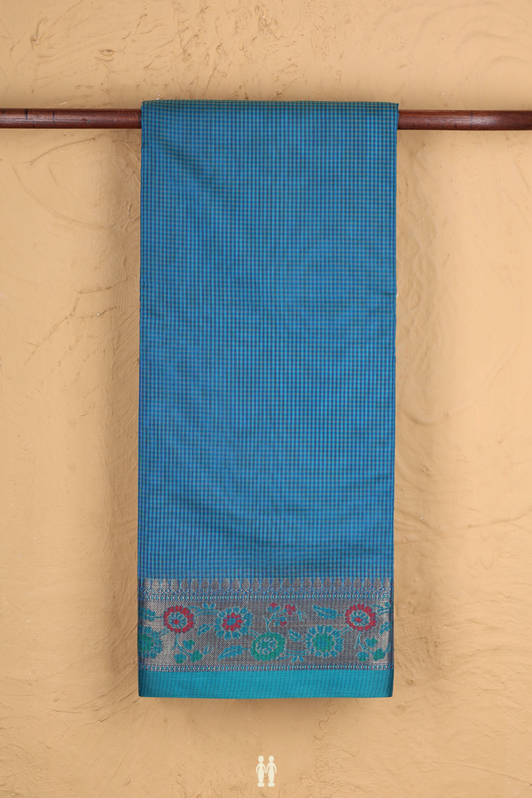 Kota Cotton Saree In Blue With Checks Design