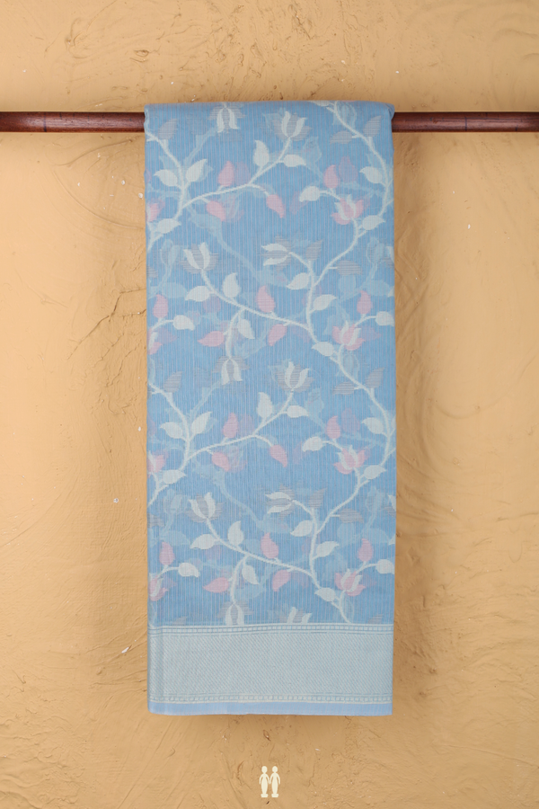 Kota Cotton Saree In Blue With Floral Design