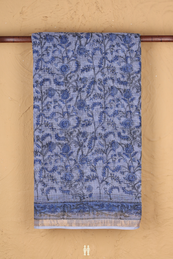 Kota Cotton Saree In Blue With Floral Design