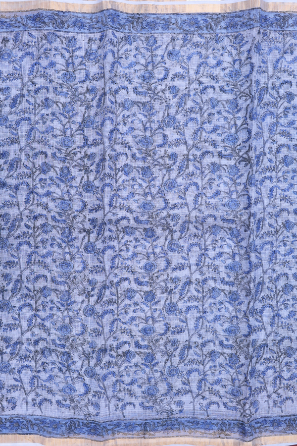 Kota Cotton Saree In Blue With Floral Design