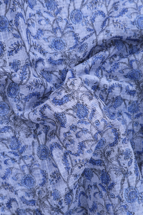 Kota Cotton Saree In Blue With Floral Design