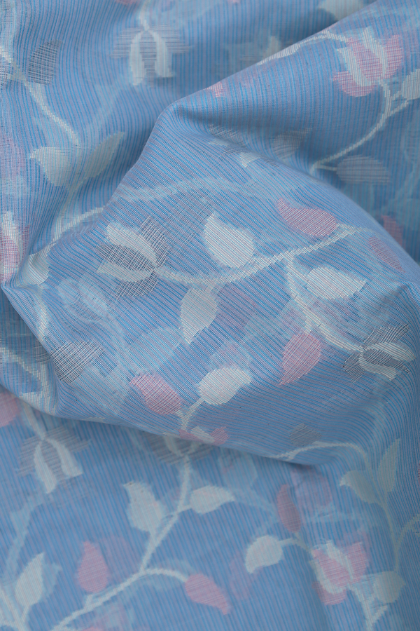 Kota Cotton Saree In Blue With Floral Design