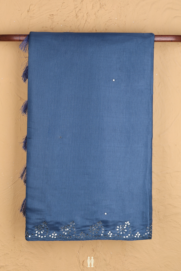 Kota Cotton Saree In Blue With Mirror Work Buttis