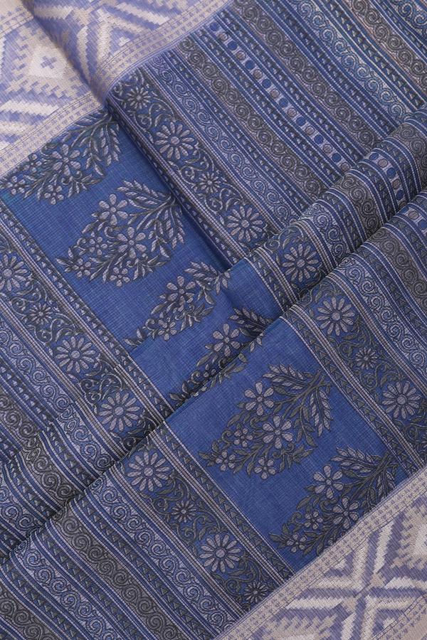 Kota Cotton Saree In Blue With Printed Buttas
