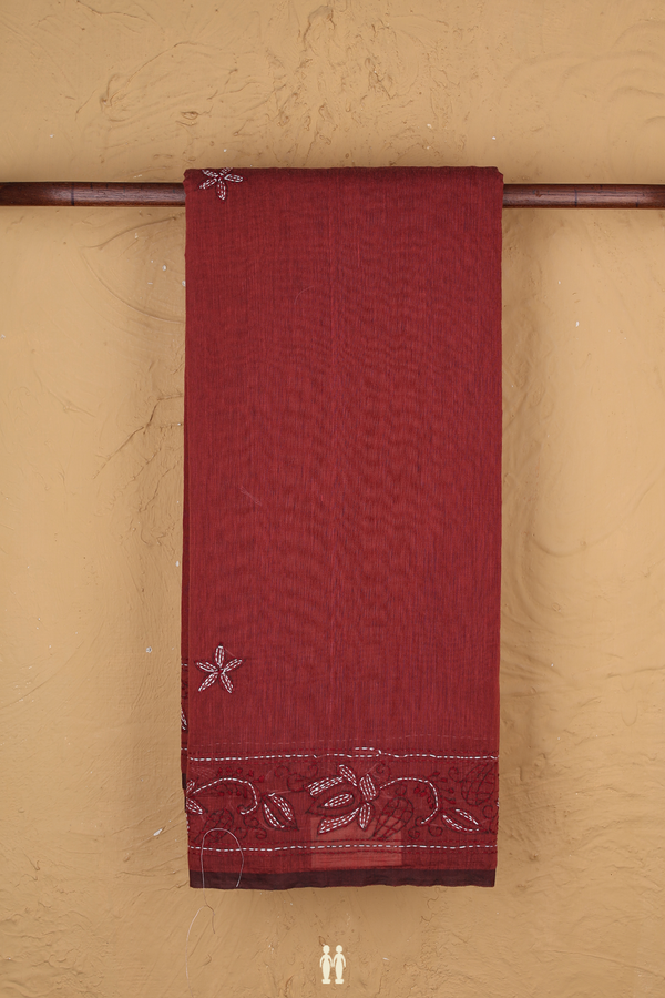 Kota Cotton Saree In Brick Red With Floral Buttas