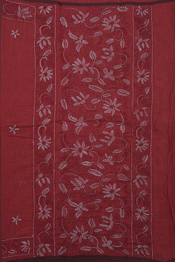 Kota Cotton Saree In Brick Red With Floral Buttas