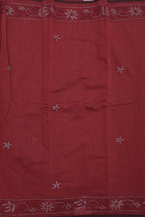 Kota Cotton Saree In Brick Red With Floral Buttas