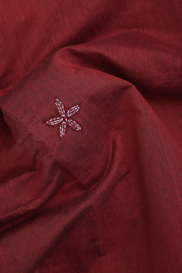 Kota Cotton Saree In Brick Red With Floral Buttas