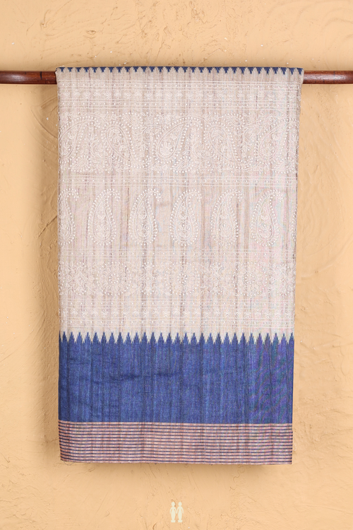 Kota Cotton Saree In Brown And Blue With Half And Half Design
