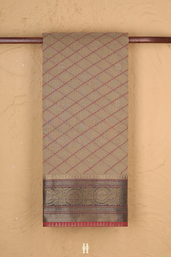 Kota Cotton Saree In Brown With Diagonal Design