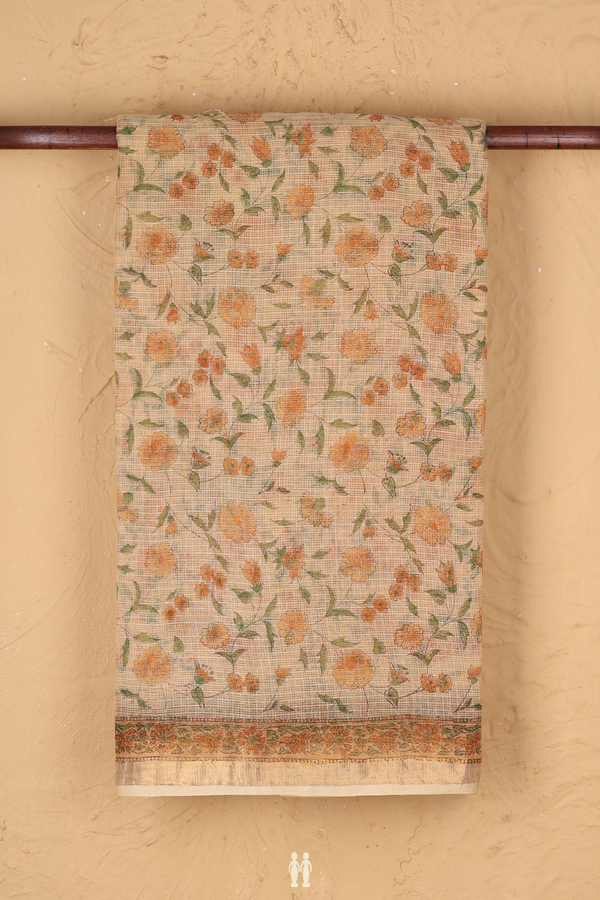 Kota Cotton Saree In Brown With Floral Design