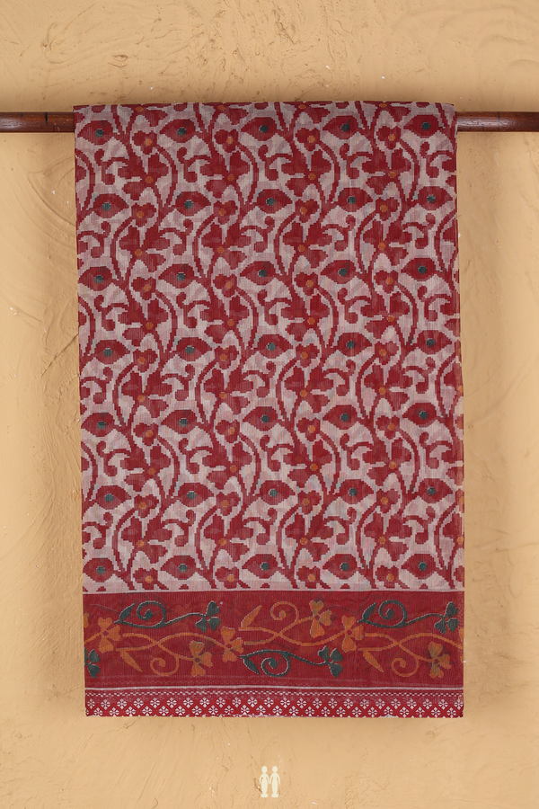 Kota Cotton Saree In Brown With Floral Design