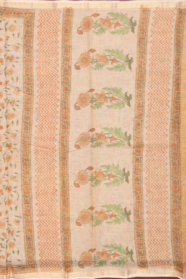 Kota Cotton Saree In Brown With Floral Design