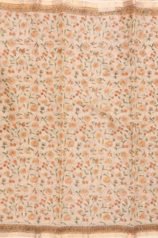 Kota Cotton Saree In Brown With Floral Design