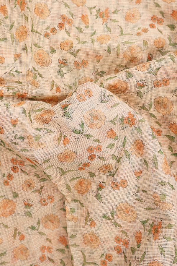 Kota Cotton Saree In Brown With Floral Design
