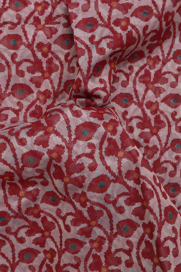 Kota Cotton Saree In Brown With Floral Design