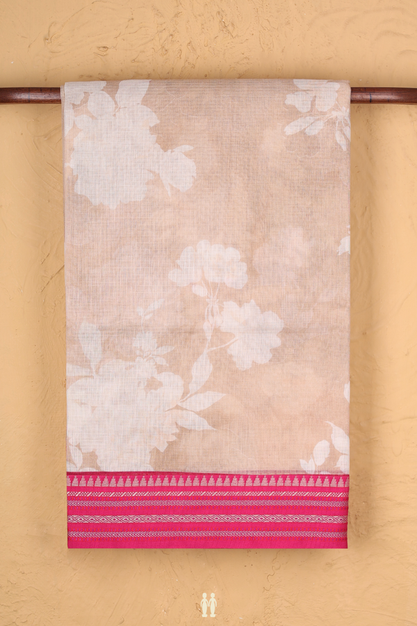 Kota Cotton Saree In Brown With Floral Printed Design