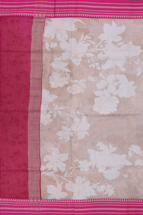 Kota Cotton Saree In Brown With Floral Printed Design