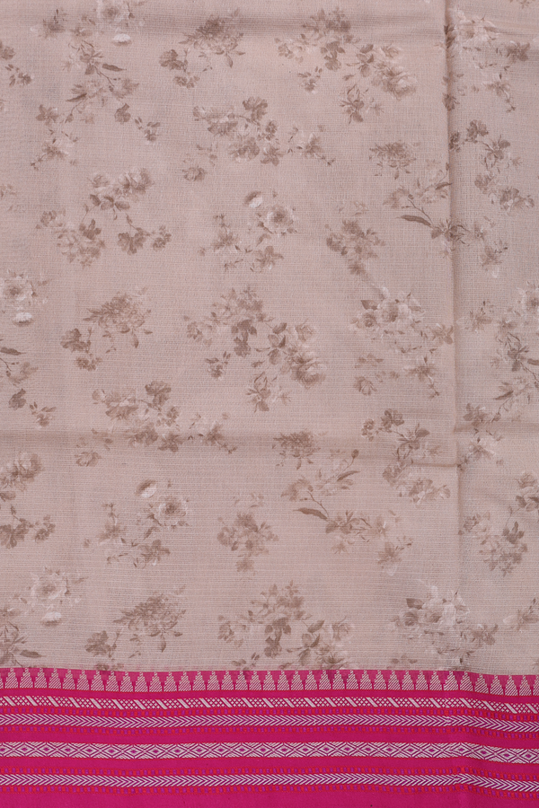 Kota Cotton Saree In Brown With Floral Printed Design