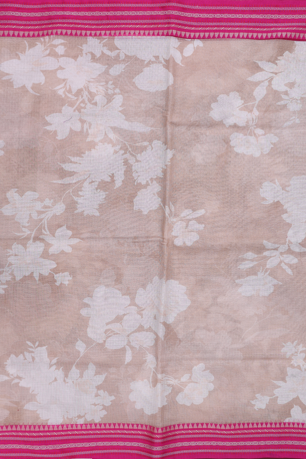 Kota Cotton Saree In Brown With Floral Printed Design