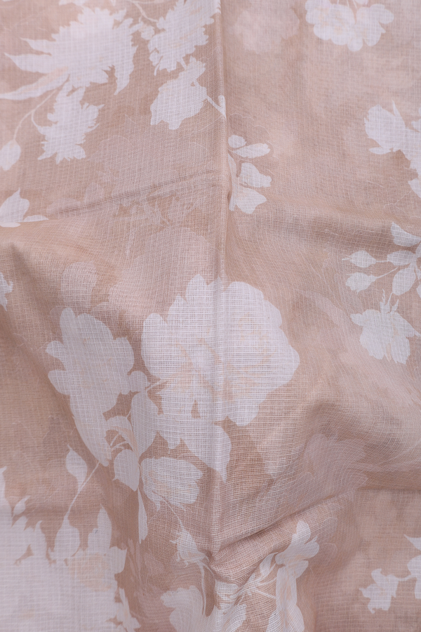 Kota Cotton Saree In Brown With Floral Printed Design