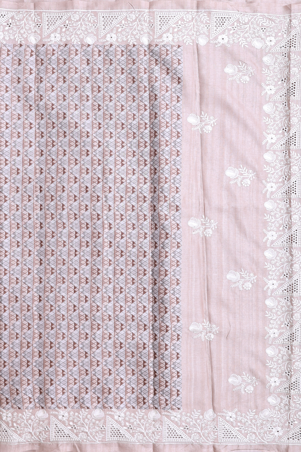 Kota Cotton Saree In Grey And Brown With Printed Design