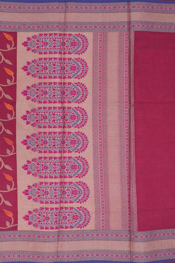 Kota Cotton Saree In Burgundy Red With Floral Design